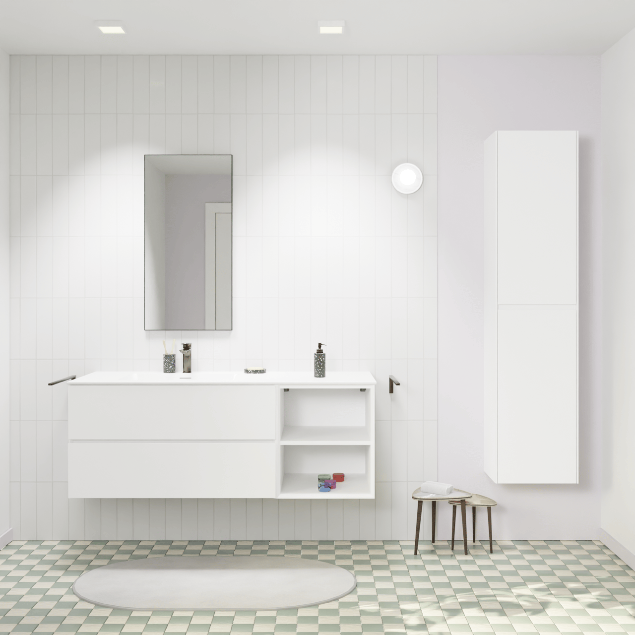 Storke Edge meuble salle de bains suspendu 140 x 52 cm blanc mat avec Mata plan vasque asymétrique à gauche en solid surface blanc mat