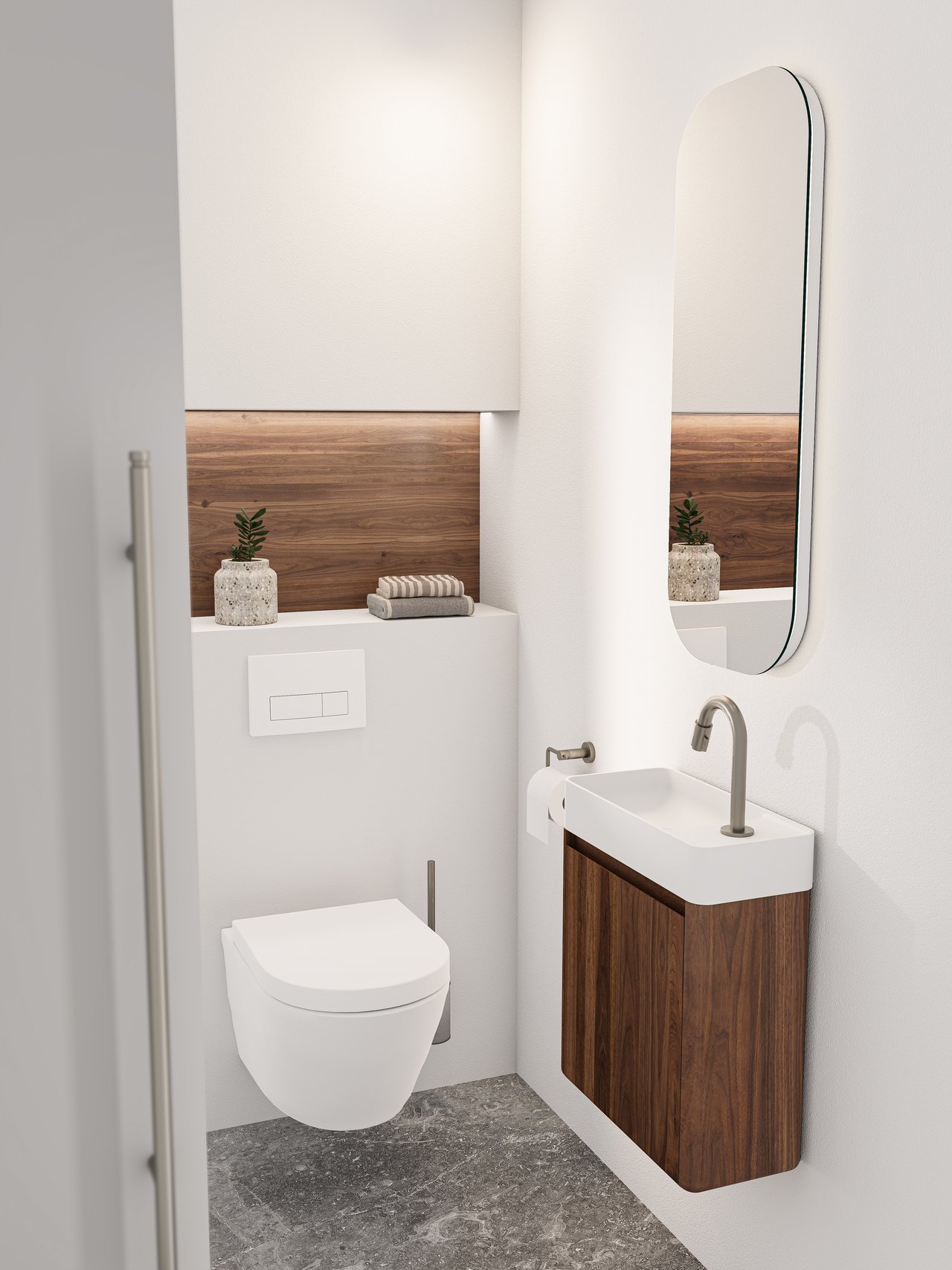 Balmani Fara zwevend toiletmeubel 45 x 22 cm amerikaanse notelaar met Fara wastafel in matte Solid Surface