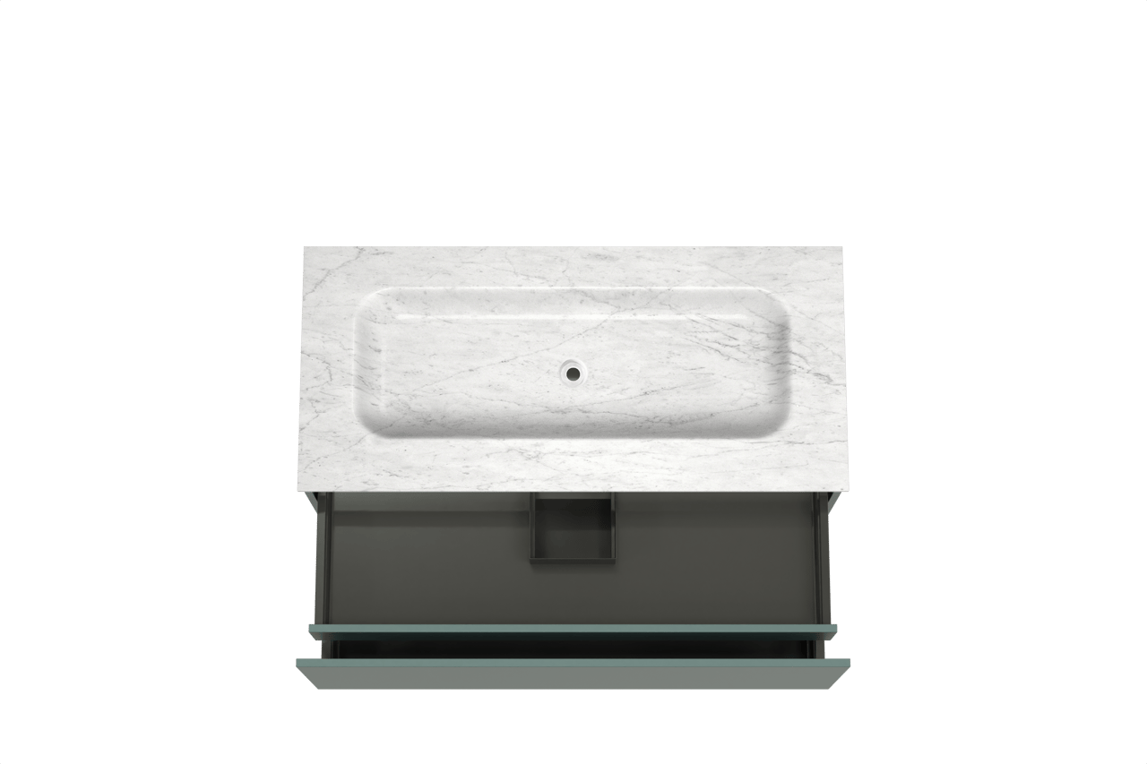 Balmani Sfera hängendes Möbelstück Set: 120 x 55 cm, Forest, mit Tablo Arcato Einzelwaschtisch, Marmor Carrara