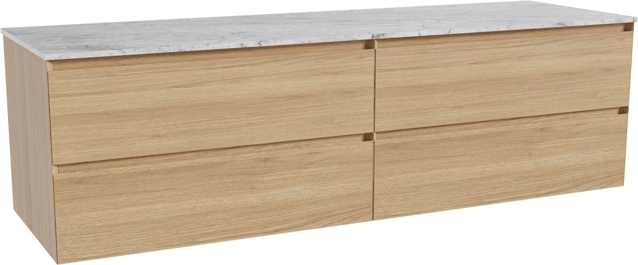 Balmani Mitra meuble salle de bains suspendu 180 x 55 cm chêne naturel avec Stretto tablette simple ou double en marbre carrare