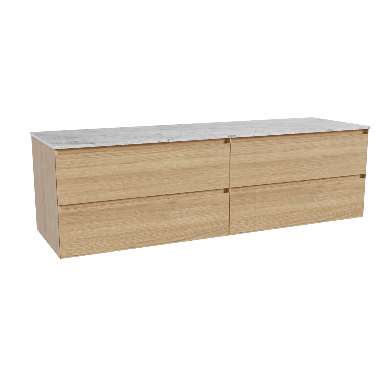 Balmani Mitra hängendes Möbelstück Set: 180 x 55 cm, Naturbelassene Eiche, mit Stretto Einzel- oder Doppel Waschtischplatte, Marmor Carrara