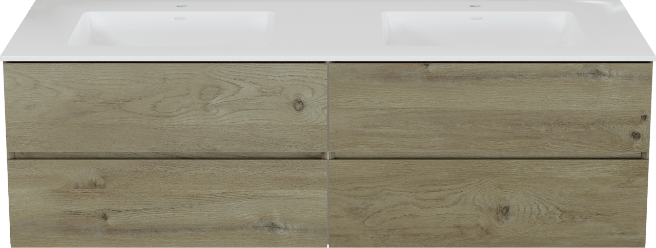 Storke Edge meuble salle de bains suspendu 170 x 52 cm chêne brut avec Bilia double vasque en marbre composite blanc brillant