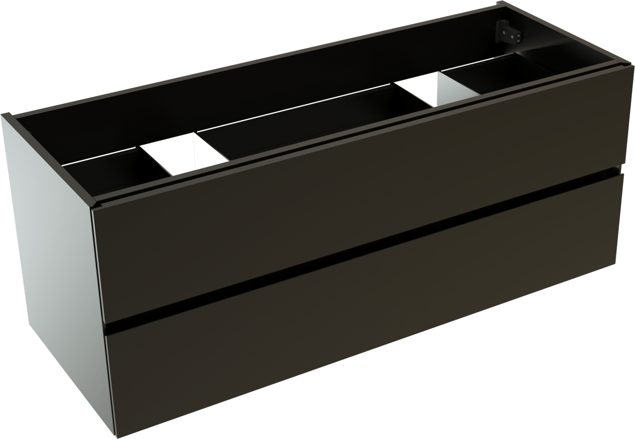 Storke Edge hängender Waschbeckenunterschrank: 120 x 46 cm, Schwarz Matt, 2 Schubladen, 2 Siphonaussparungen