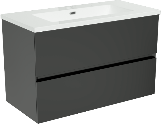 Storke Edge meuble salle de bains suspendu 80 x 40 cm noir mat avec Diva plan simple en marbre composite blanc brillant