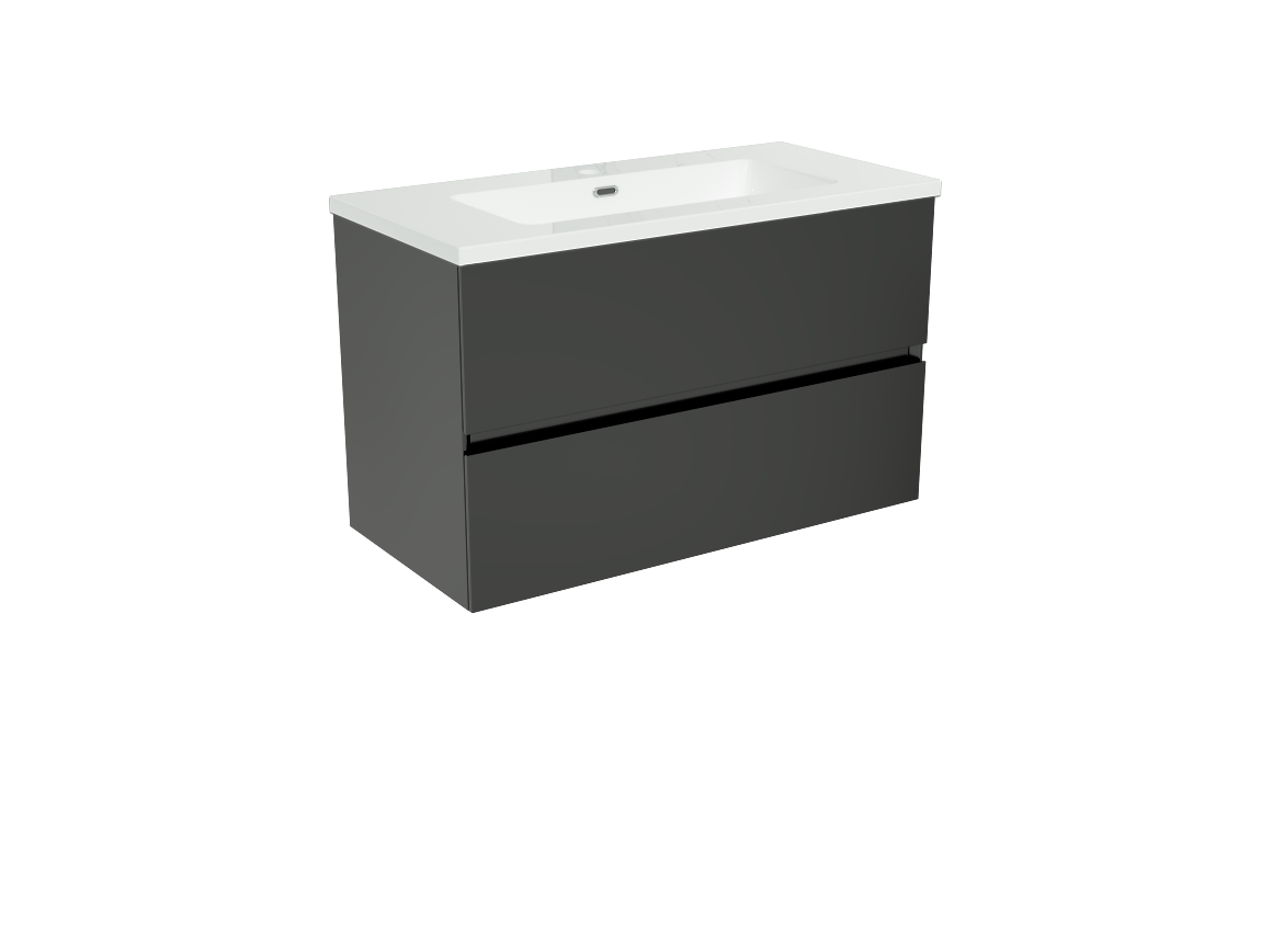 Storke Edge zwevend badkamermeubel 80 x 40 cm mat zwart met Diva enkele wastafel in composietmarmer glanzend wit