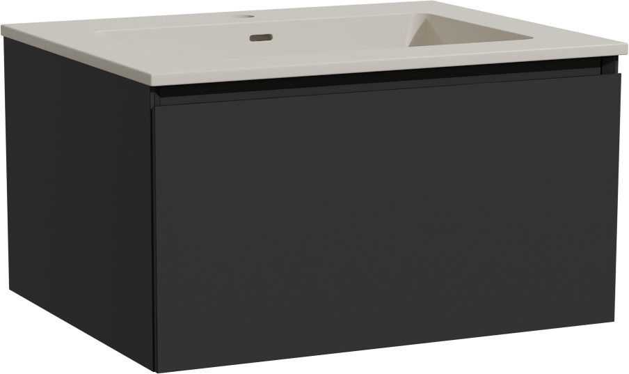 Storke Edge zwevend badmeubel 65 x 52 cm mat zwart met Diva enkele wastafel in top solid zijdegrijs