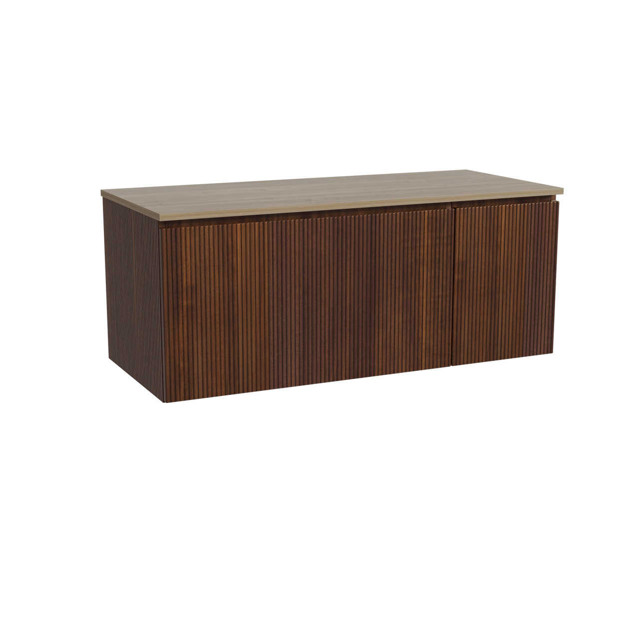 Storke Ribs meuble salle de bains suspendu 120 x 52 cm noyer avec Panton tablette simple ou double en mélaminé chêne brut, Nervure droite symétrique verticale