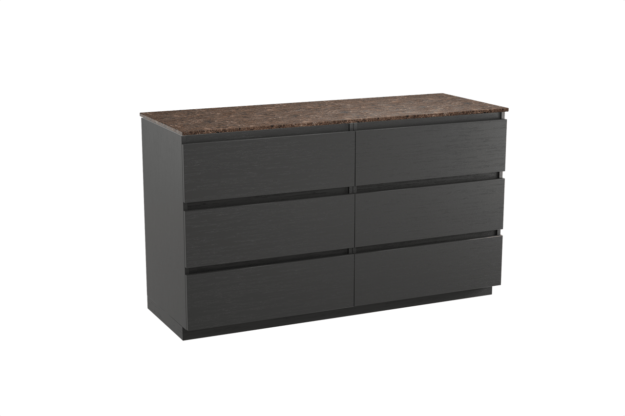 Balmani Lucida freistehendes Möbelstück Set: 150 x 55 cm, Schwarze Eiche, mit Stretto Einzel- oder Doppel Waschtischplatte, Marmor Dark Emperador