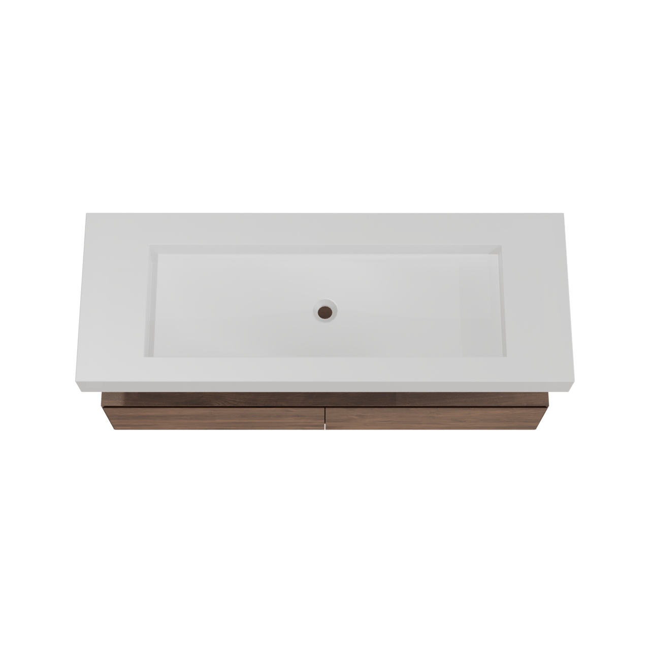 Balmani Mitra Elements meuble salle de bains suspendu 150 x 55 cm noyer américain avec Modus lavabo simple pour 2 trous de robinet en solid surface blanc mat