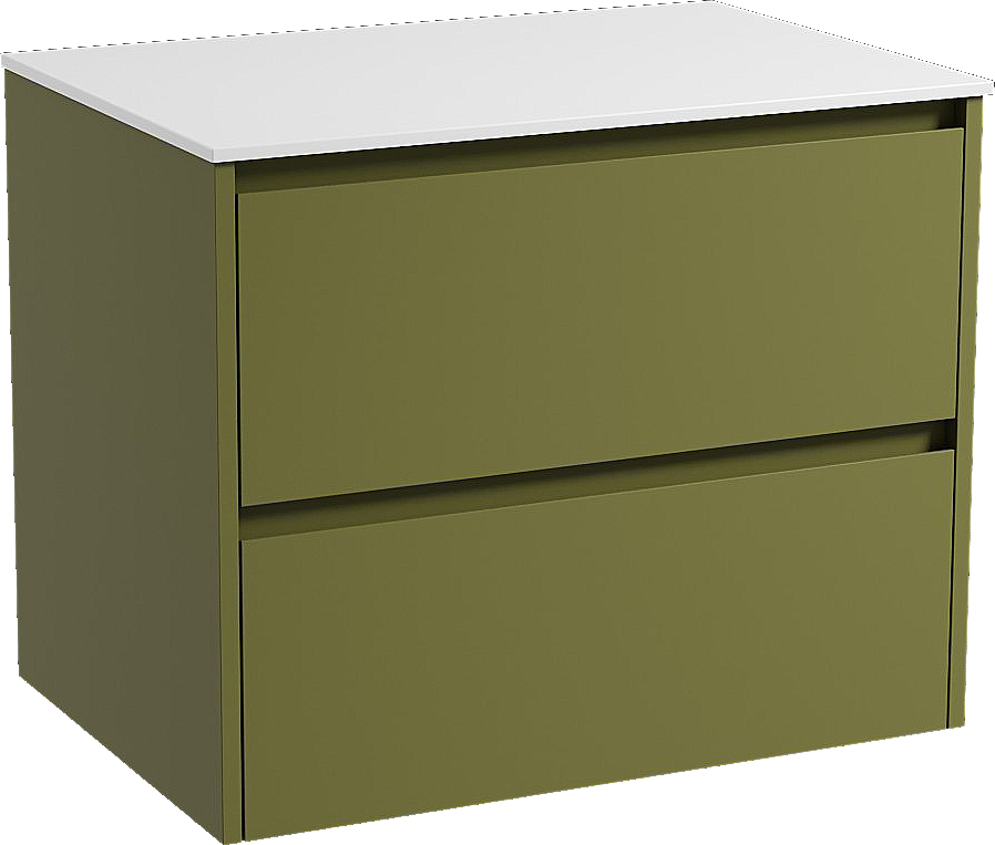 Storke Seda hängendes Möbelstück Set: 75 x 52 cm, Olivgrün, mit Tavola Einzel Waschtischplatte, Solid Surface Weiß matt