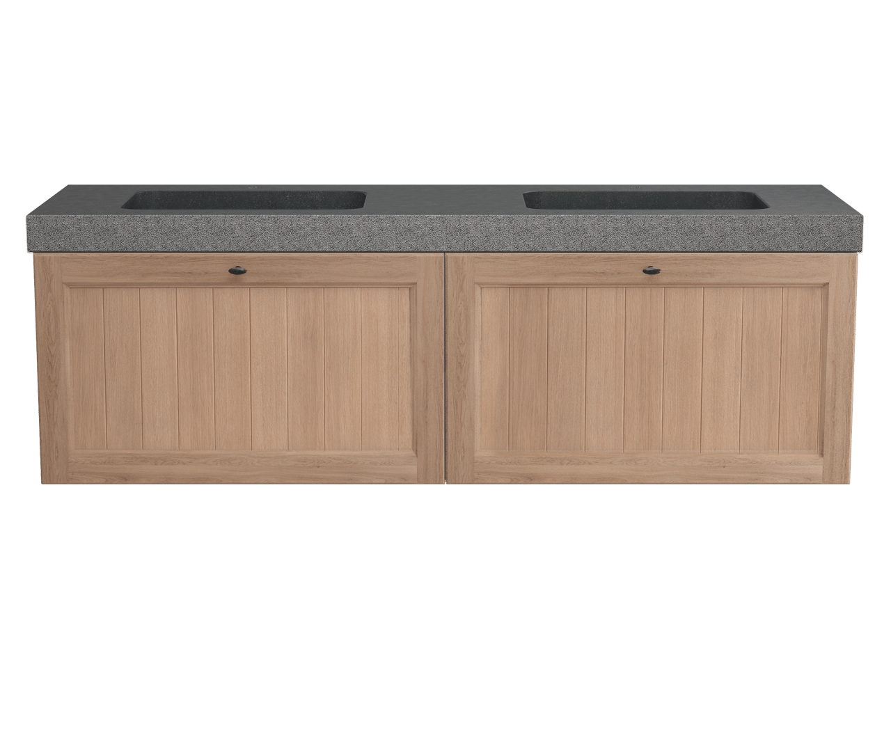 Balmani Lemon zwevend badkamermeubel 180 x 55 cm verweerd eiken met Napoli Due dubbele wastafel in verzoete graniet
