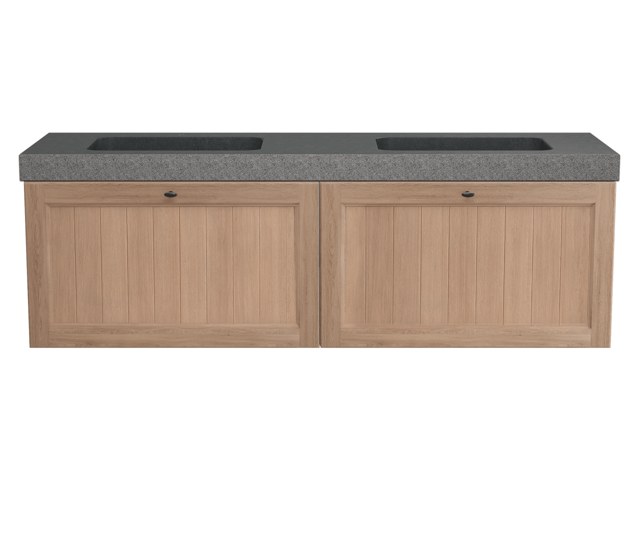 Balmani Lemon zwevend badkamermeubel 180 x 55 cm verweerd eiken met Napoli Due dubbele wastafel in verzoete graniet