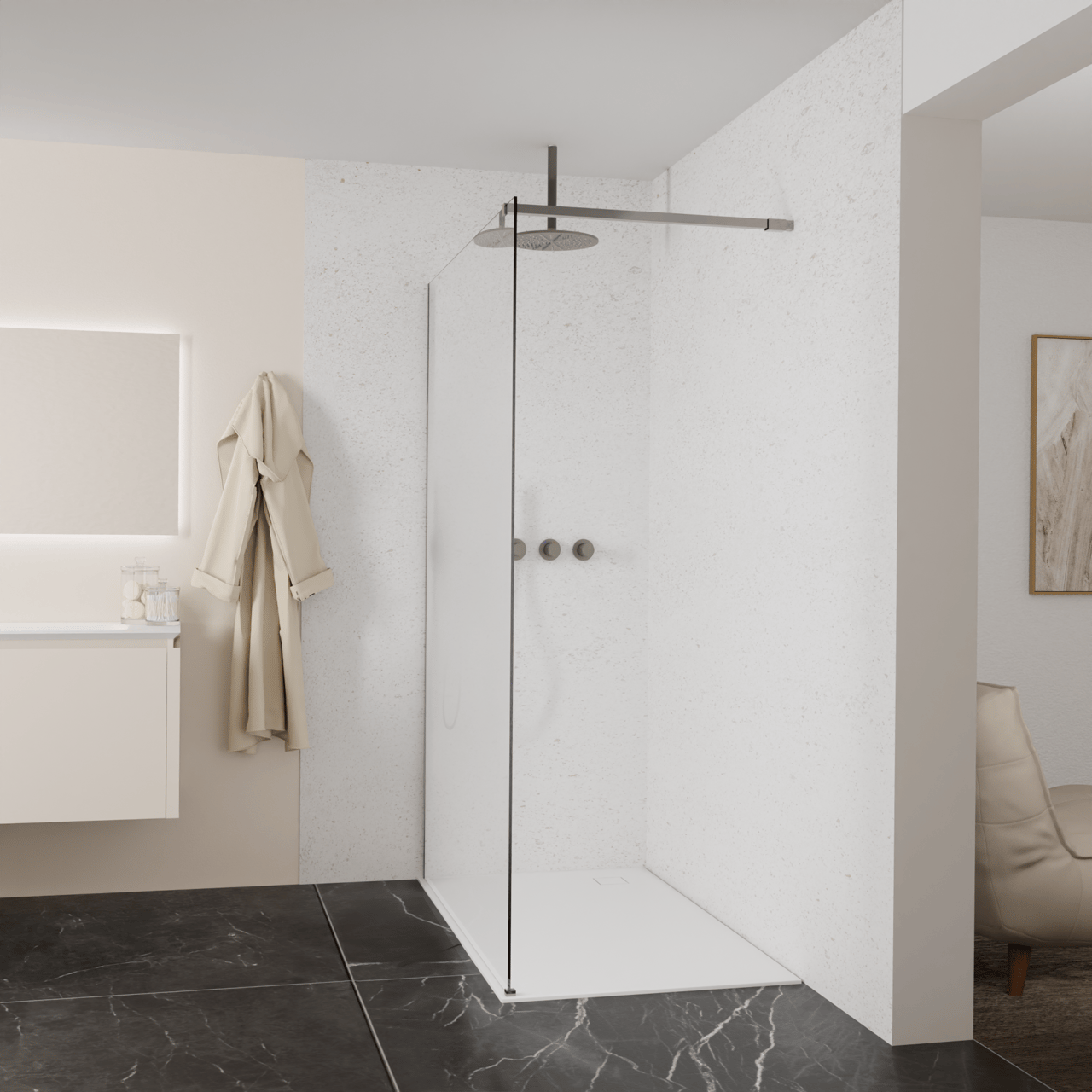 Balmani Modular douche à l'italienne: 140 x 200 cm, Permafrost, avec coating, Profil Brushed GunMetal