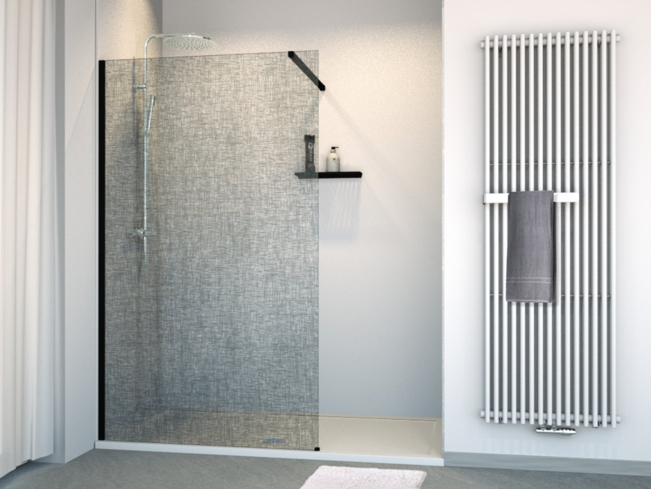 Balmani BMSS Nischendusche 120 x 200 cm, Leinen schwarz Glas , Profil schwarz matt