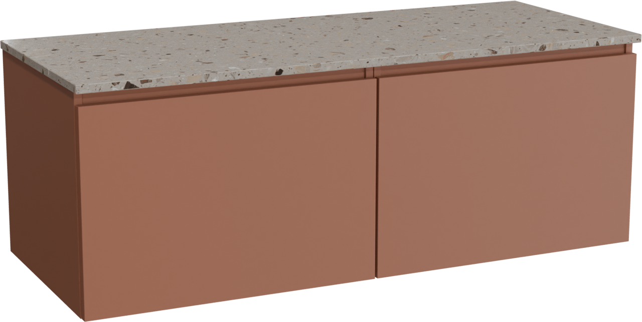 Balmani Sfera meuble salle de bains suspendu 135 x 55 cm cotto avec Stretto tablette simple ou double en terrazzo greige terrazzo