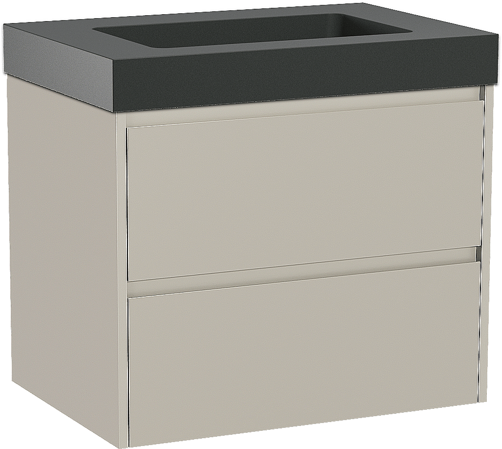 Storke Seda hängendes Möbelstück Set: 75 x 52 cm, Seidengrau, mit Scuro High Einzelwaschtisch, Quarz Schwarz matt