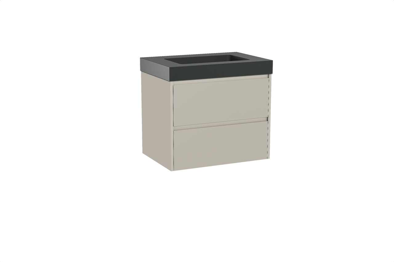 Storke Seda meuble salle de bains suspendu 75 x 52 cm soie grise avec Scuro High plan simple en quartz noir mat