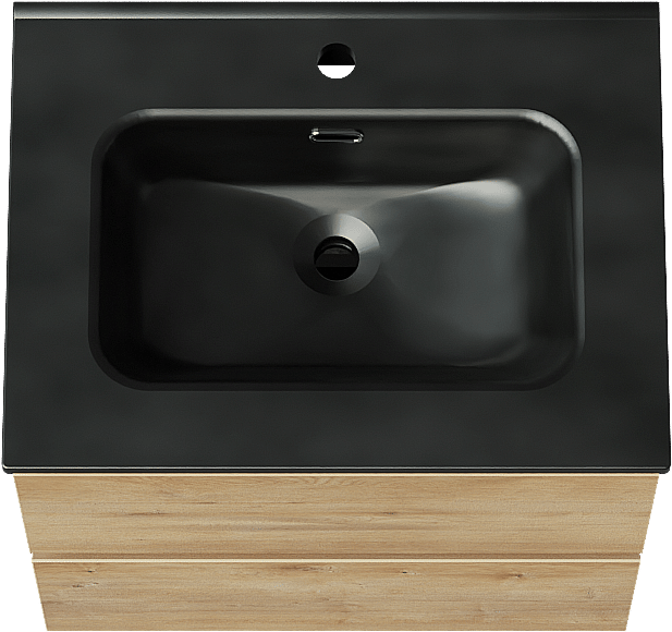 Linie Lado zwevend badkamermeubel 60 x 46 cm natuur eik met Baro enkele wastafel in porselein mat zwart