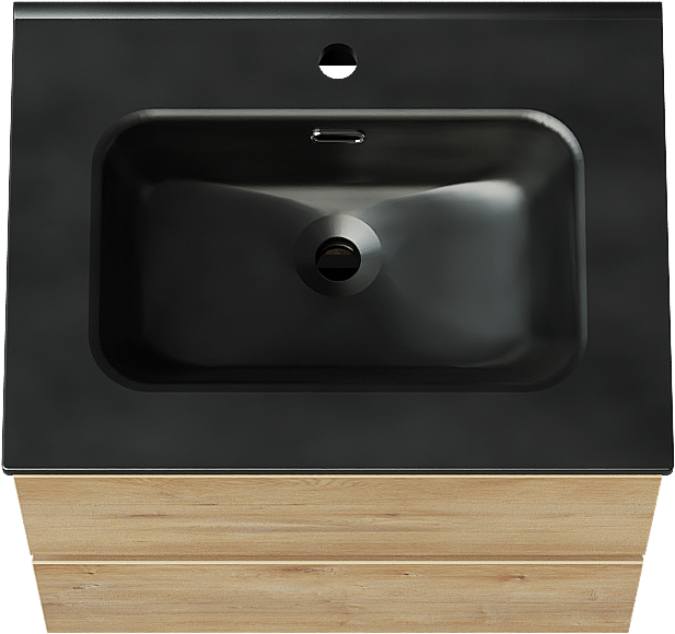 Linie Lado zwevend badmeubel 60 x 46 cm naturel eiken met Baro enkele wastafel in porselein mat zwart