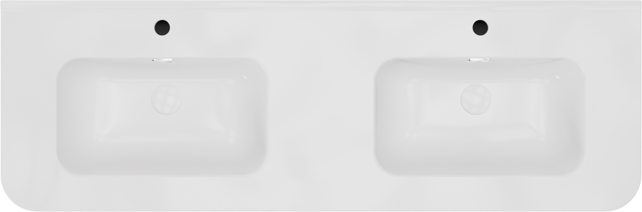 Storke Soft zwevend badkamermeubel 140 x 46 cm ruwe eik met Kera Soft dubbele wastafel in porselein glanzend wit, Verticale symmetrische rechte ribbel