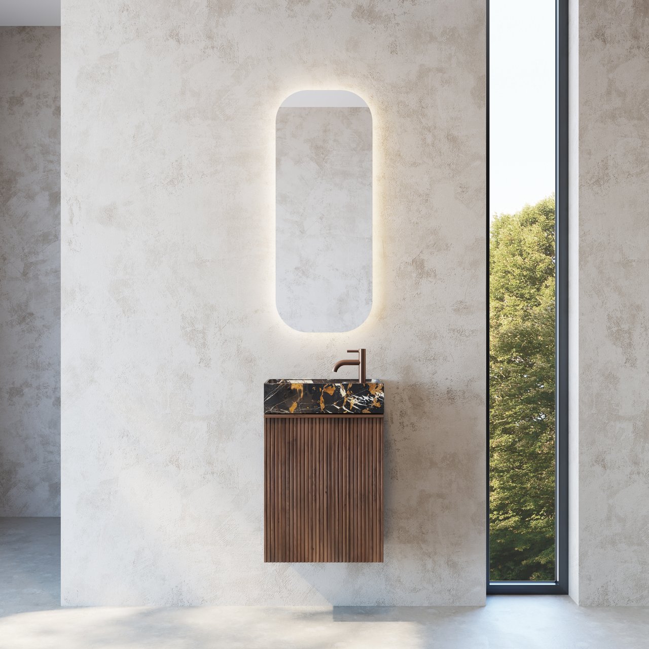 Balmani Forma zwevende toiletmeubelkast 42 x 21 cm Amerikaanse notelaar