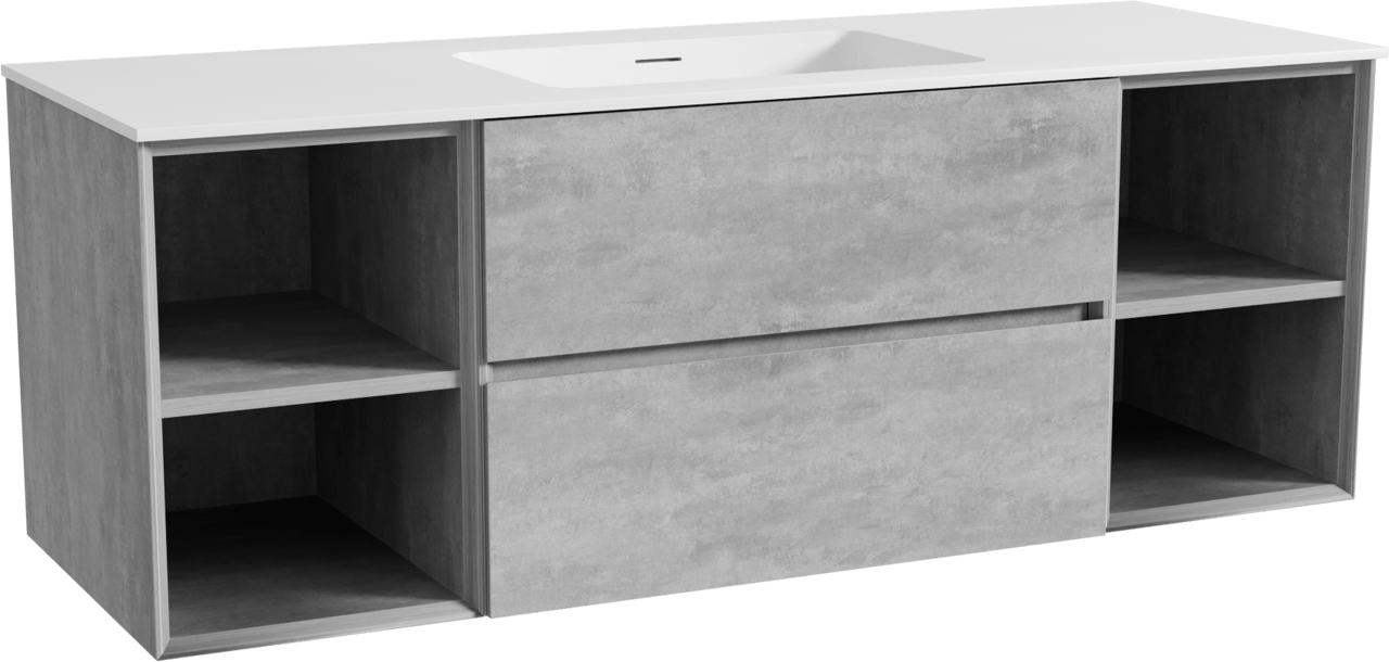 Storke Edge meuble salle de bains suspendu 145 x 52 cm béton gris foncé avec Mata plan simple en solid surface blanc mat