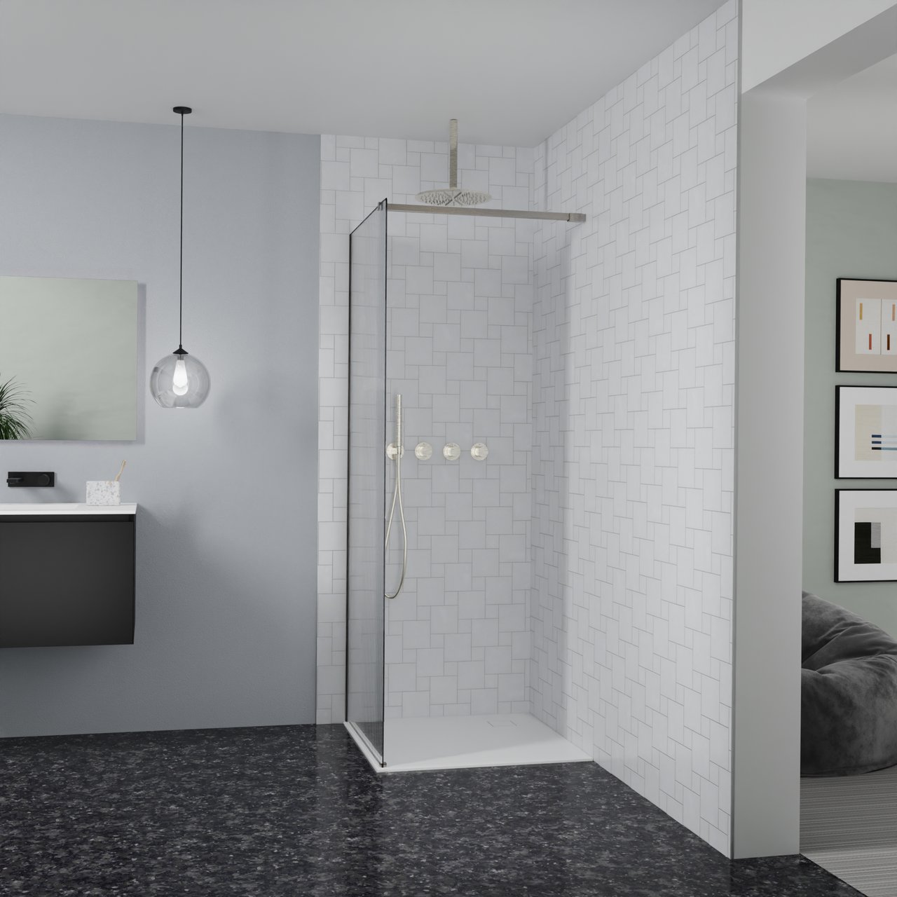 Balmani Modular inloopdouche: 80 x 200 cm, Ribs met coating, Brushed CoolMetal profielen