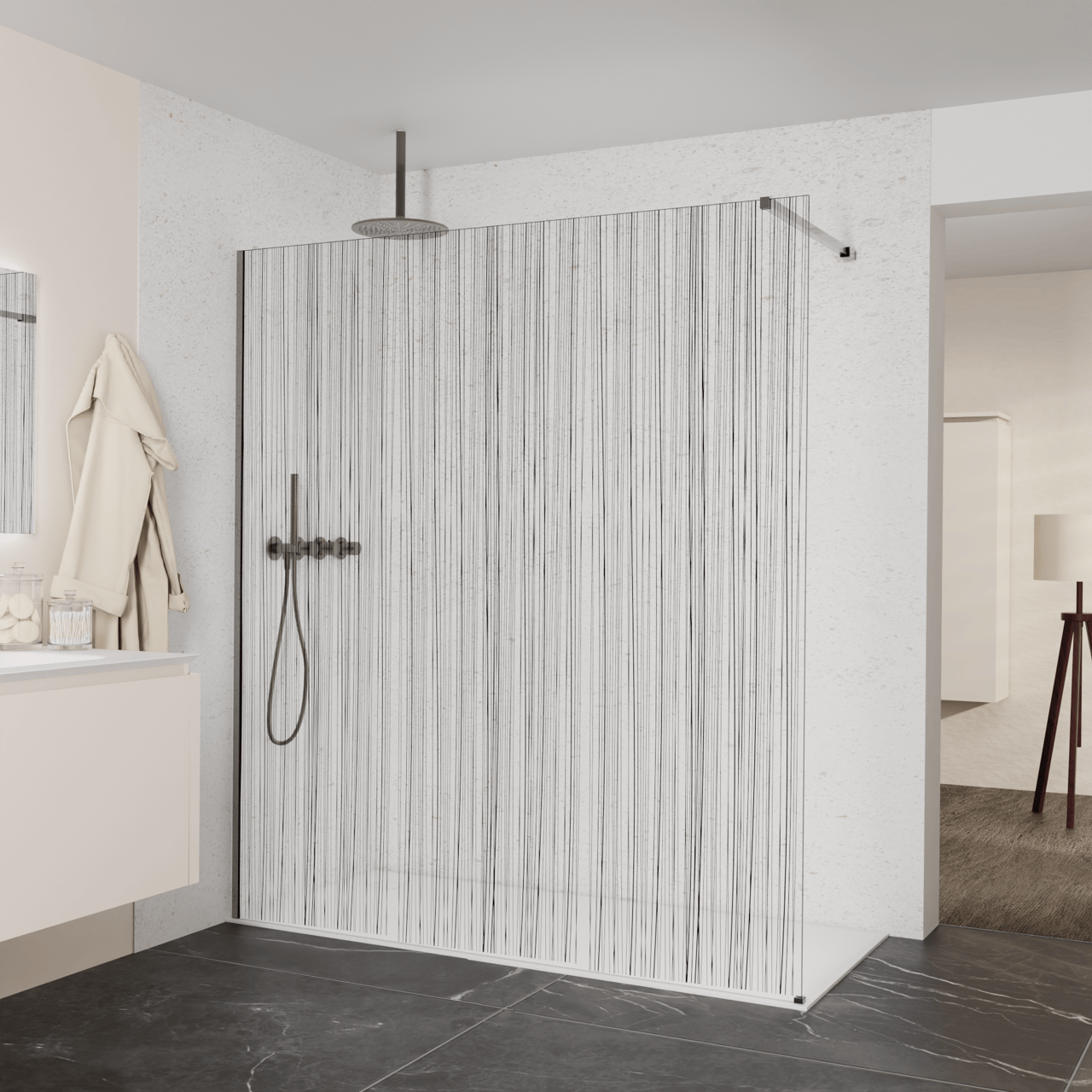 Balmani Modular Walk-In Dusche: 180 x 200 cm, Mikado, inklusive Coating, Profil Brushed GunMetal