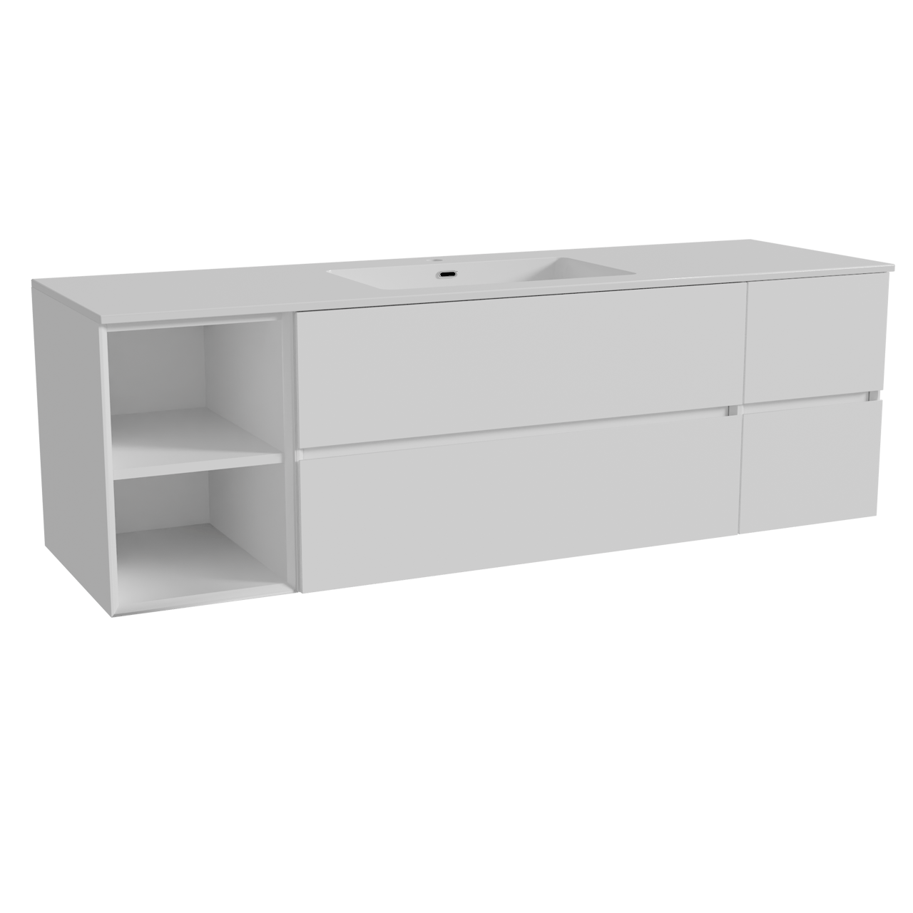 Storke Edge hängendes Möbelstück Set: 165 x 52 cm, Weiß matt, mit Diva Einzelwaschtisch, Marmorkomposit Weiß glänzend