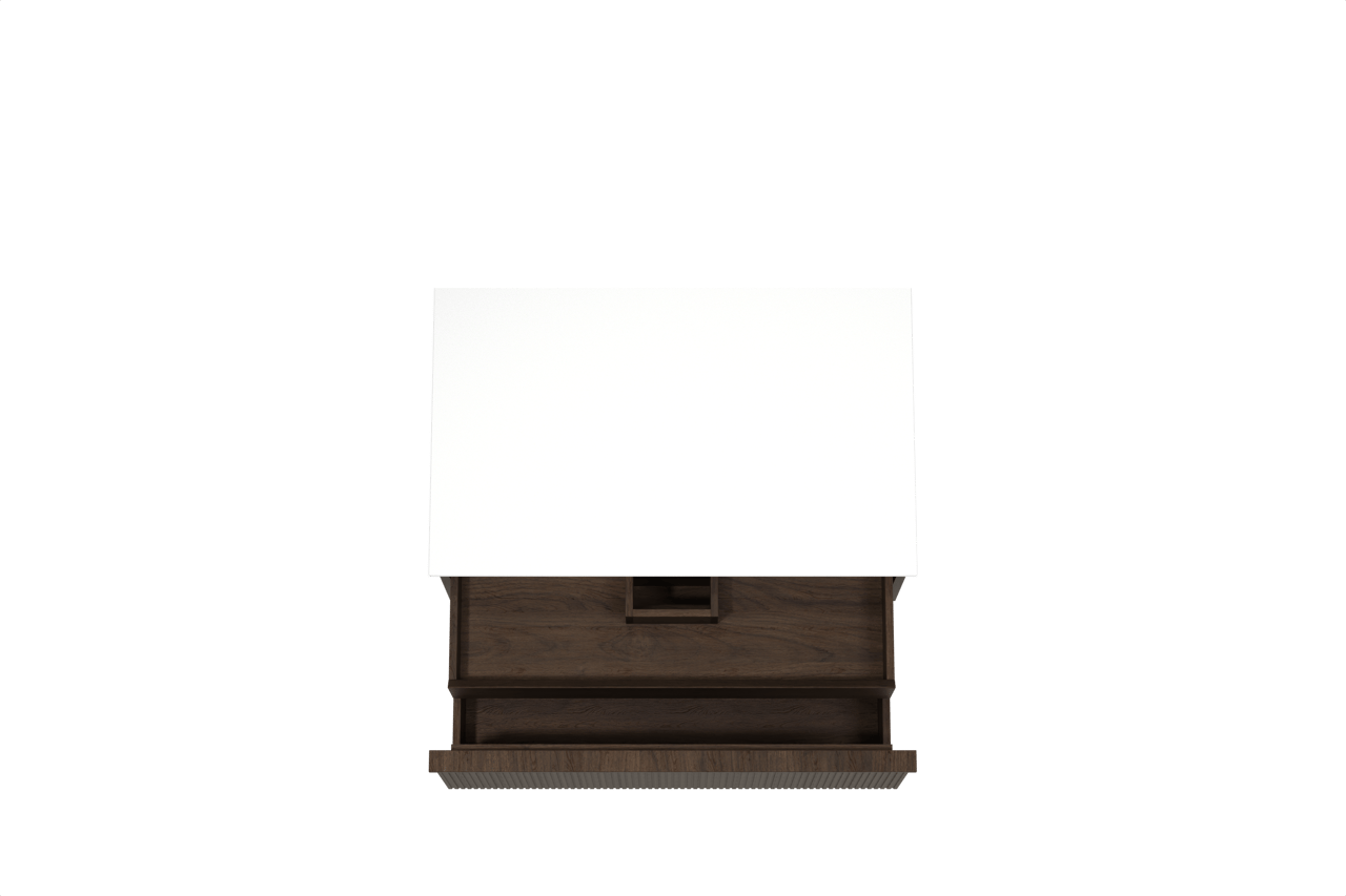 Balmani Forma zwevend badkamermeubel 90 x 55 cm gerookte eik met Stretto enkel tablet in solid surface mat wit, Verticale symmetrische rechte ribbel