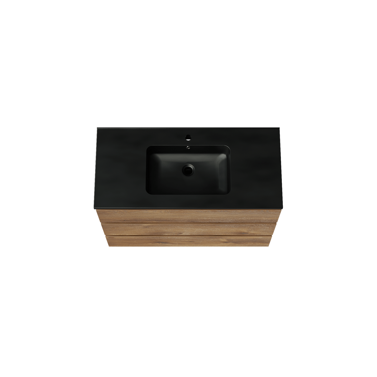 Linie Lado staand badkamermeubel 100 x 46 cm bruine eik met Vano enkele wastafel in composietmarmer mat zwart