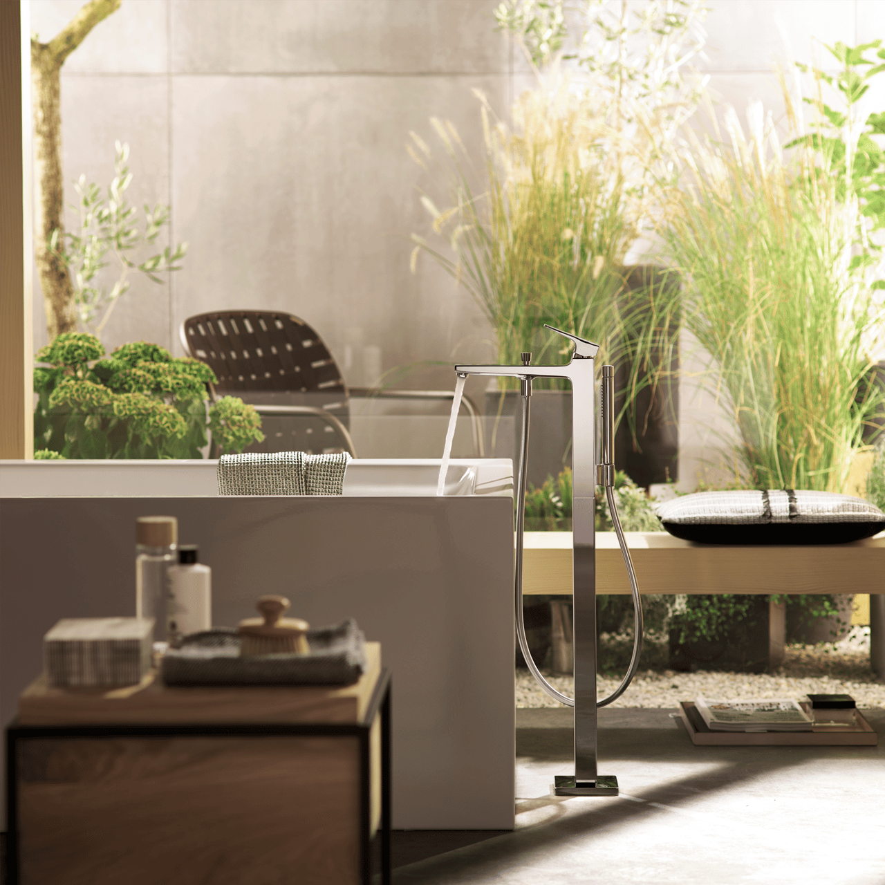 Hansgrohe Metropol freistehende Badewannenarmatur: Chrom Glänzend, mit Brausekopf