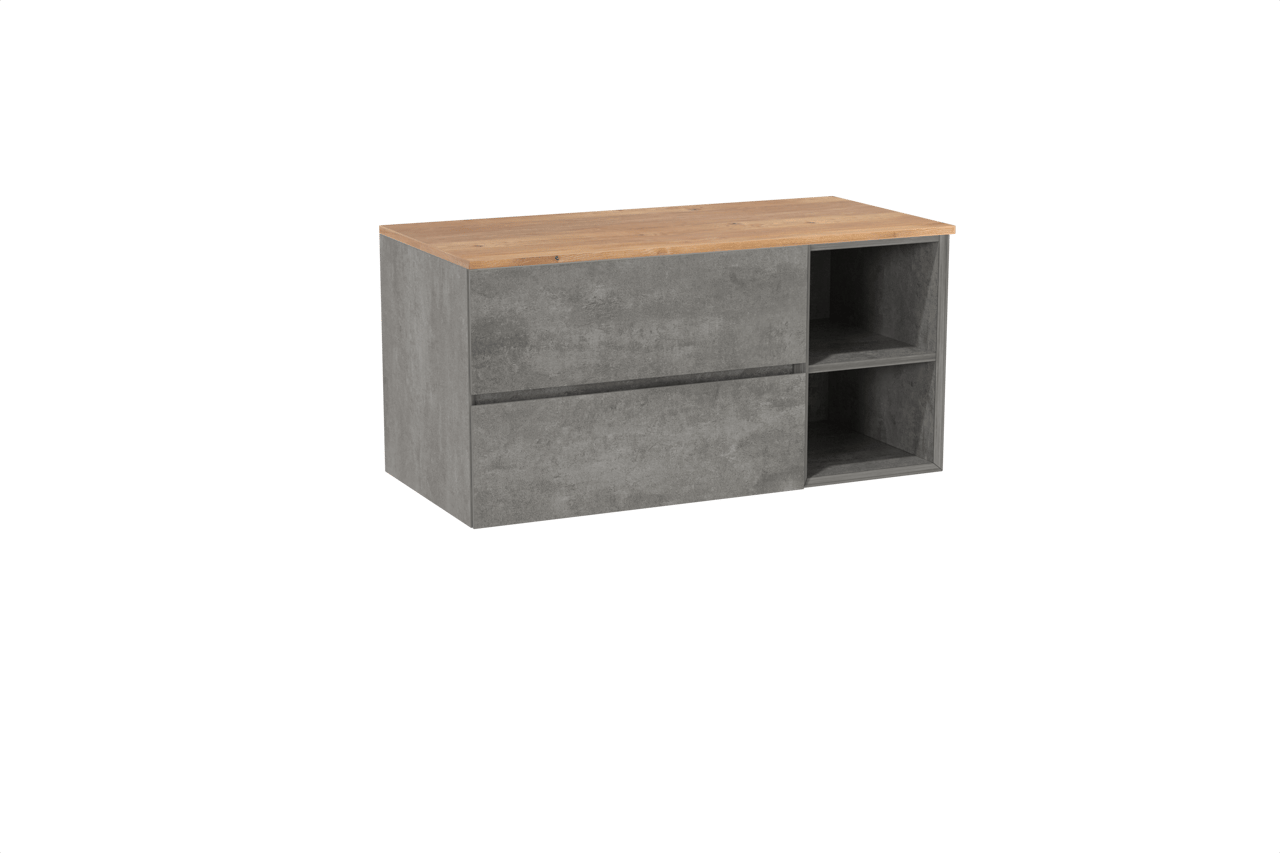 Storke Edge meuble salle de bains suspendu 110 x 52 cm béton gris foncé avec Panton tablette simple en mélaminé chêne brut