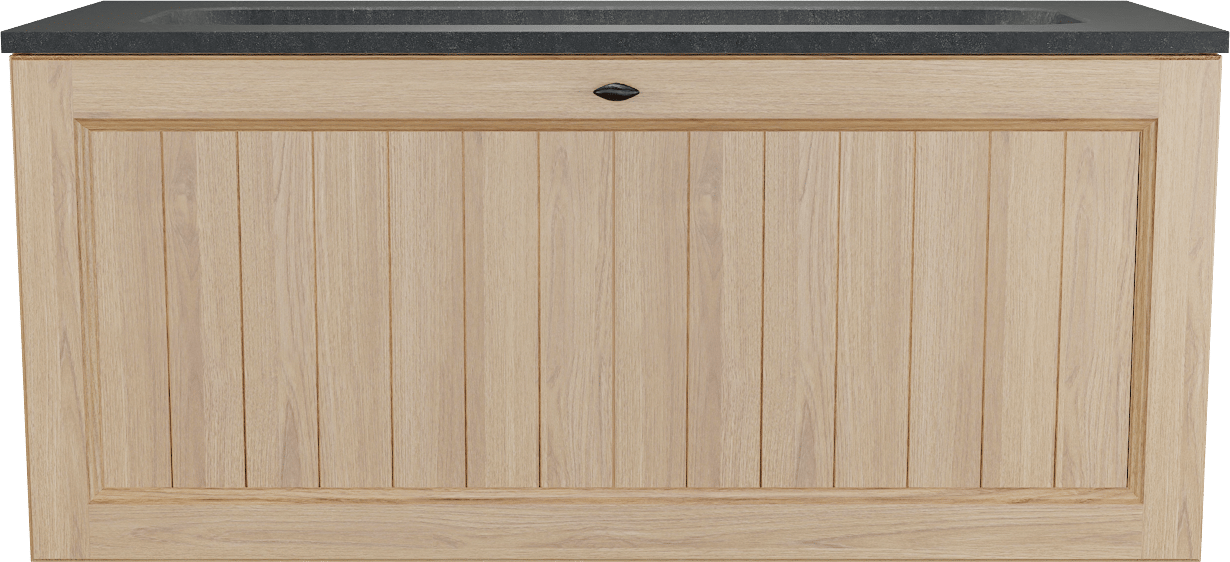 Balmani Lemon zwevend badmeubel 120 x 55 cm, fineer naturel eiken met Tablo Arcato enkele wastafel voor 2 kraangaten in zwart graniet