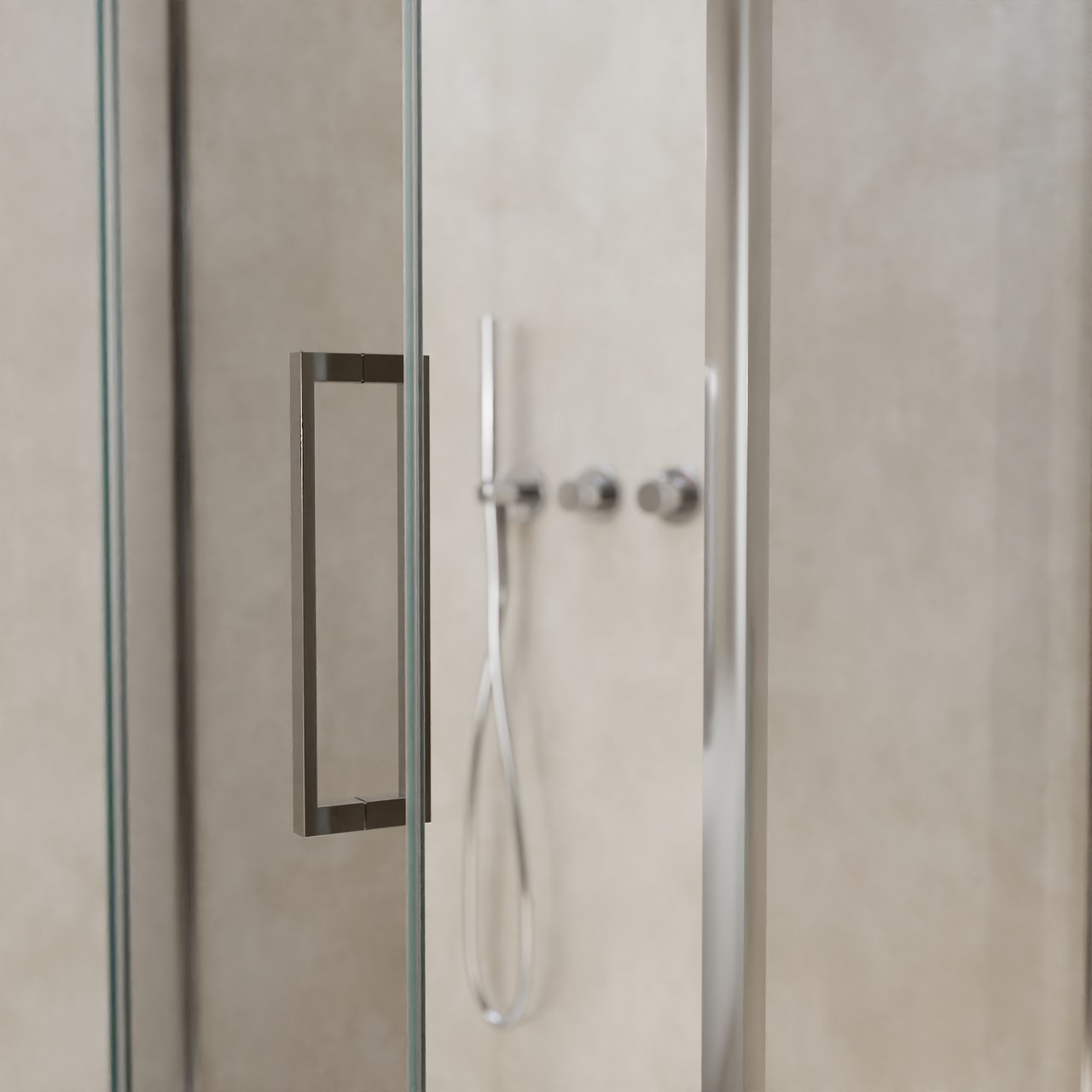 Balmani Senses Design douche en coin avec porte pivotante à gauche et paroi latérale fixe, 100 x 100 cm, Verre transparent, Profil chrome