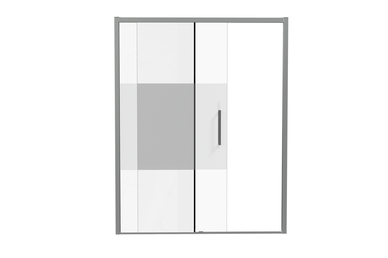 Luca Varess Senses Duschtür: Schiebetür, Links, 160 x 200 cm, Klarglas mit mattiertem Streifen, Chrom Profil, glänzend