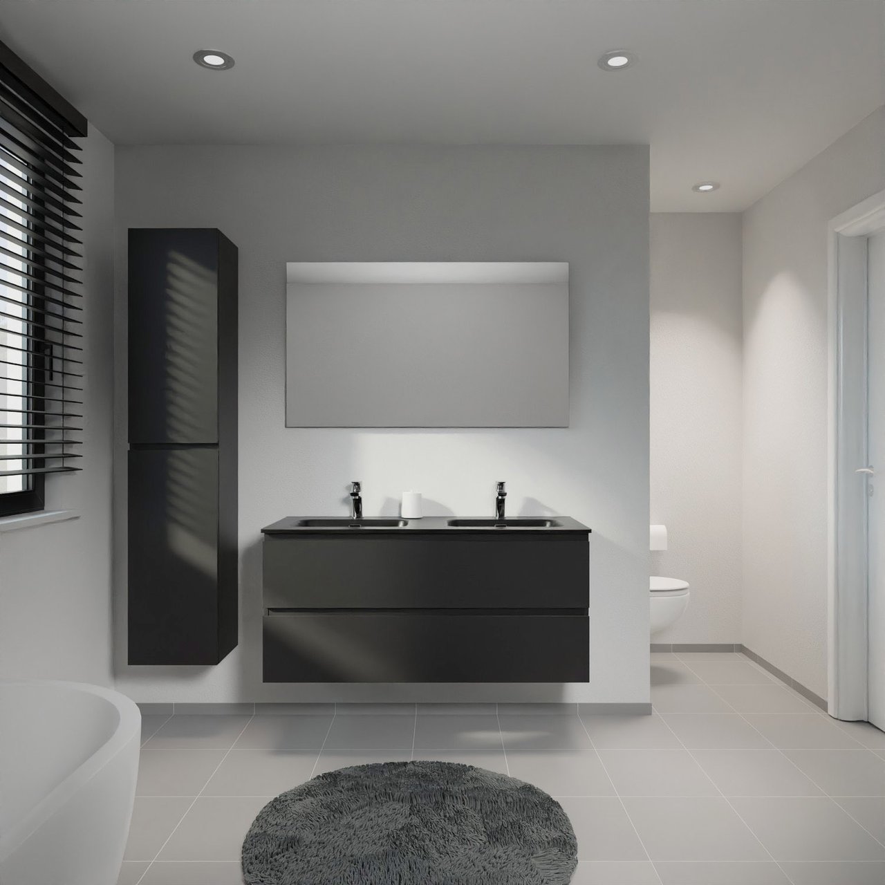 Linie Lado meuble salle de bains suspendu 120 x 46 cm noir mat avec Baro double vasque en porcelaine noir mat