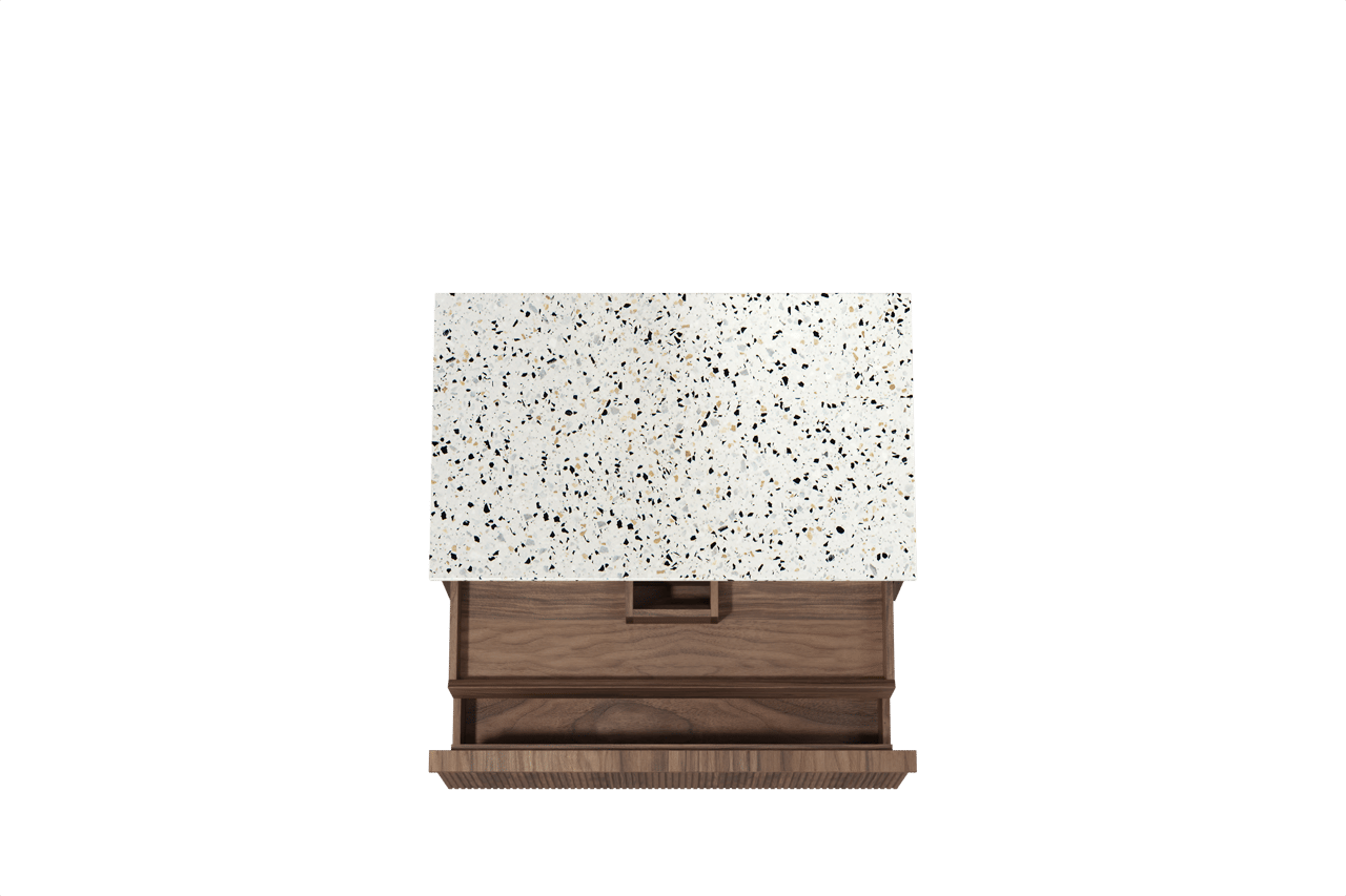 Balmani Forma meuble salle de bains suspendu 90 x 55 cm noyer américain avec Stretto tablette simple en blanc/noir mat terrazzo, Nervure droite symétrique verticale