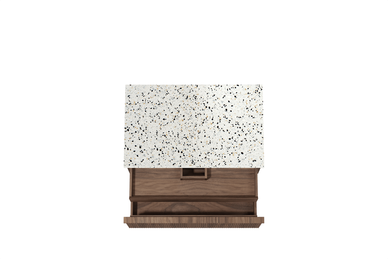 Balmani Forma meuble salle de bains suspendu 90 x 55 cm noyer américain avec Stretto tablette simple en blanc/noir mat terrazzo, Nervure droite symétrique verticale