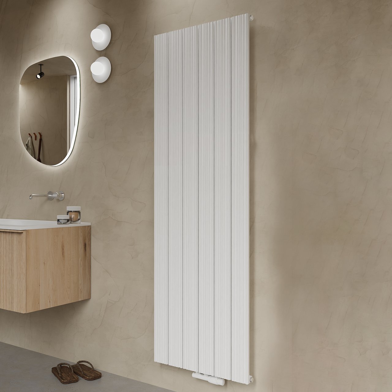 Vipera Mares enkele handdoekradiator 56,5 x 180 cm centrale verwarming mat wit zij- en middenaansluiting 1539W