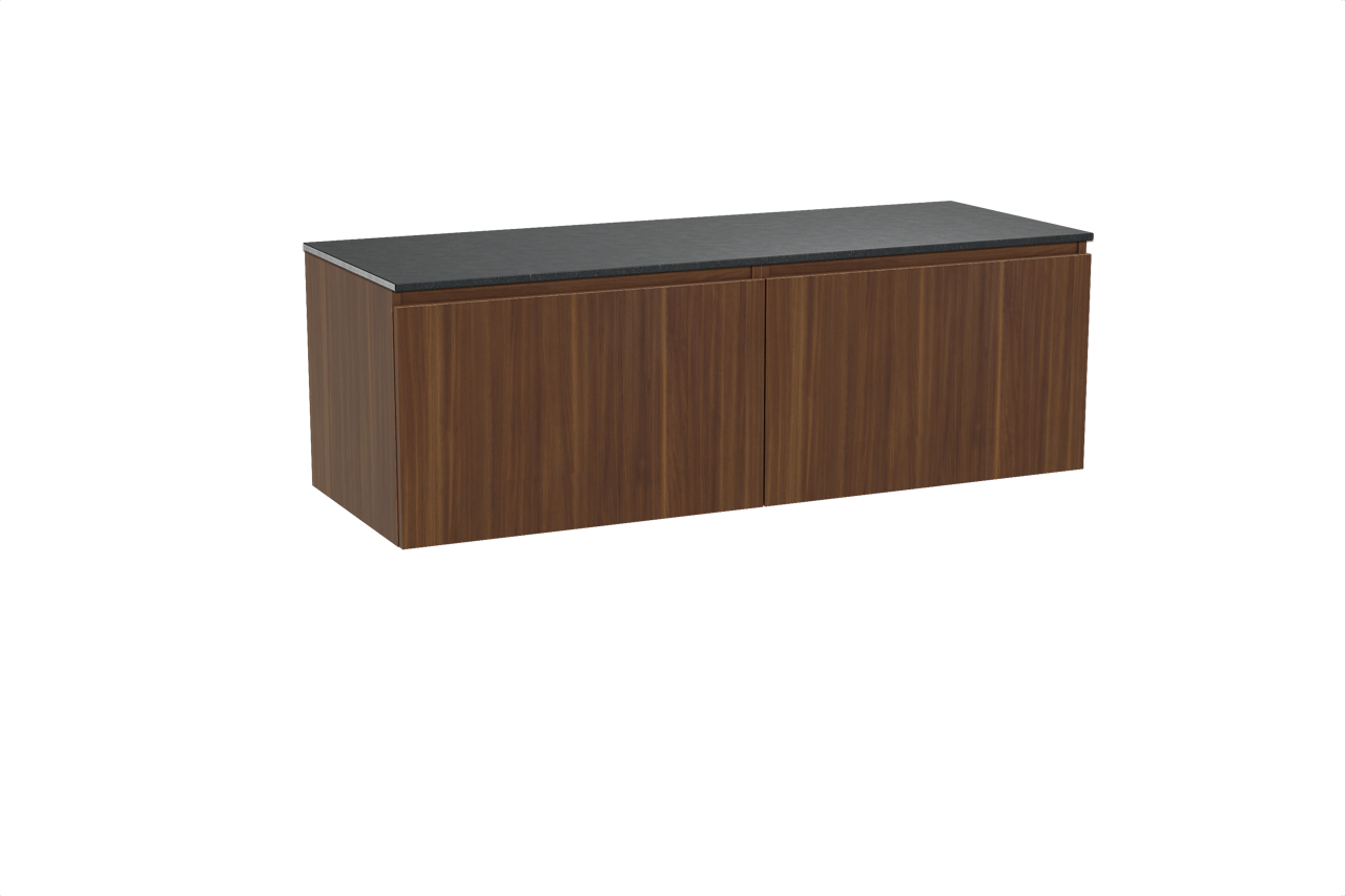 Balmani Sfera meuble salle de bains suspendu 150 x 55 cm noyer américain avec Stretto tablette simple ou double en granit noir