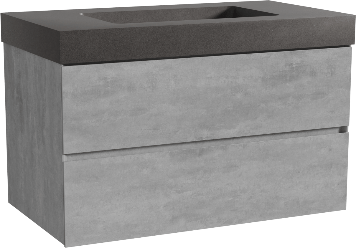 Storke Edge zwevend badkamermeubel 95 x 52 cm beton donkergrijs met Scuro High enkele wastafel in kwarts mat zwart