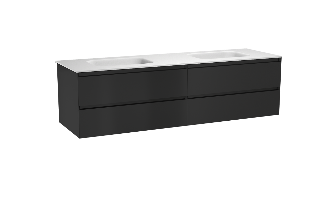 Balmani Mitra meuble salle de bains suspendu 180 x 55 cm noir mat avec Tablo Arcato double vasque en solid surface blanc mat