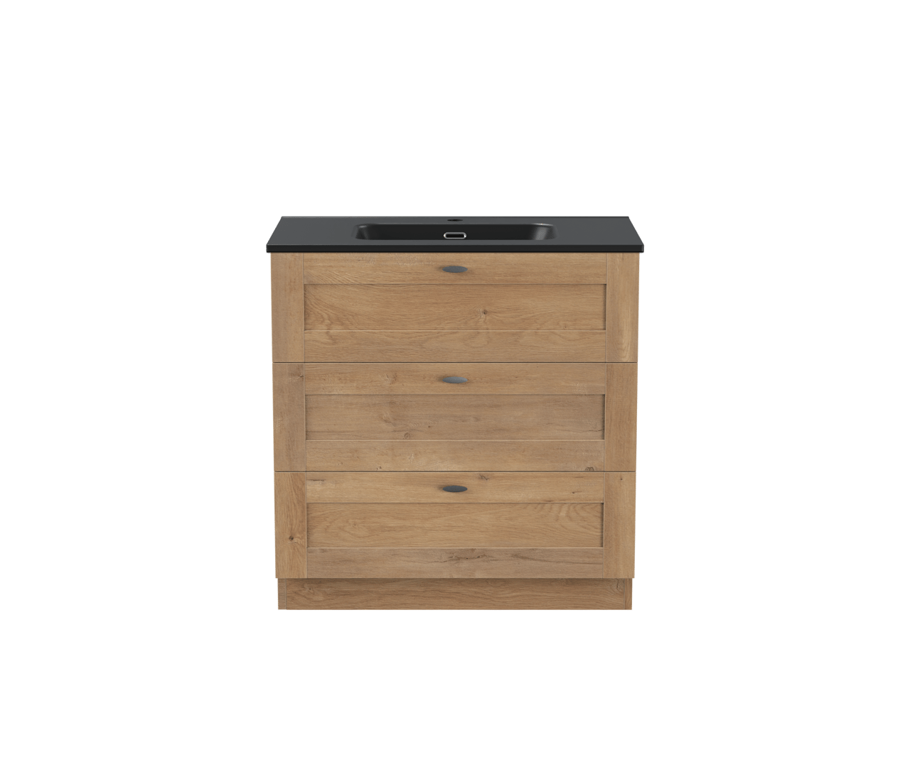 Linie Classo staand badkamermeubel 80 x 46 cm natuur eik met Baro enkele wastafel in porselein mat zwart