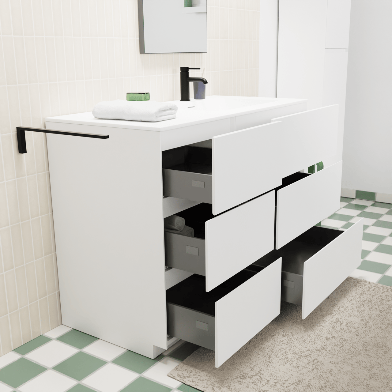 Storke Edge staand badmeubel 110 x 52 cm mat wit met Mata asymmetrisch rechtse wastafel in solid surface mat wit