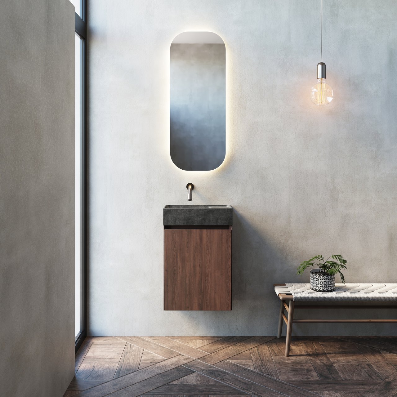 Balmani Giro Arcato miroir miroir arrondi lumineux 36 x 90 cm