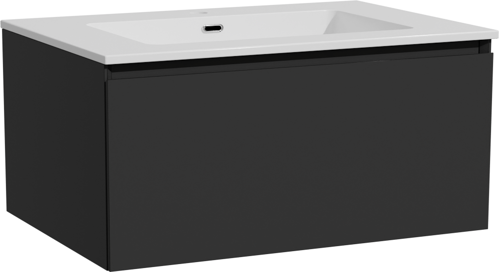 Storke Edge zwevend badmeubel 75 x 52 cm mat zwart met Diva enkele wastafel in composietmarmer hoogglans wit