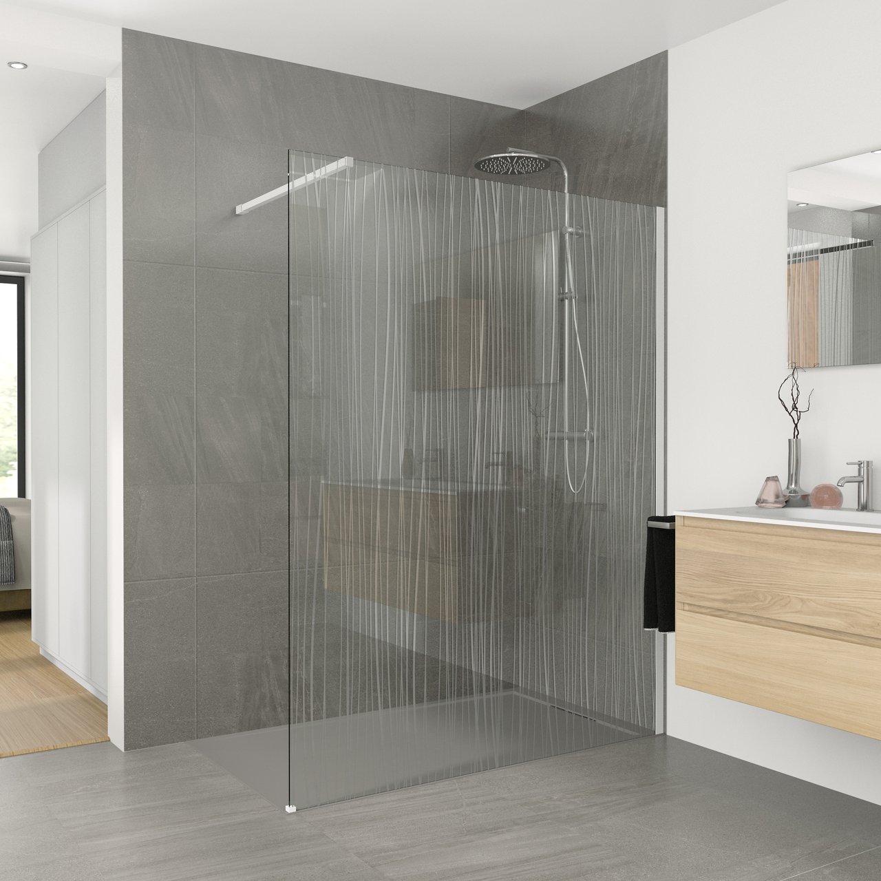 Balmani Modular douche à l'italienne 80 x 200 cm verre mikado profil blanc mat