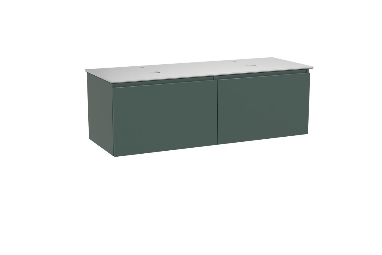 Balmani Sfera hängendes Möbelstück Set: 150 x 55 cm, Forest, mit Facetta Doppel Waschtischplatte, Solid Surface Weiß matt