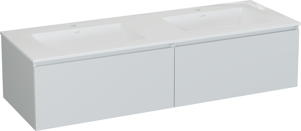 Storke Edge meuble salle de bains suspendu 150 x 52 cm blanc brillant avec Bilia double vasque en marbre composite blanc brillant